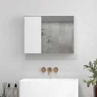 HOMCOM Dulap cu Oglindă și Rafturi Reglabile pe 3 Nivele, Oglindă de Perete din Sticlă și Lemn, 65x15x49 cm, Alb(m-7)