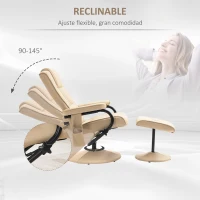 HOMCOM Sillón Relax Reclinable con Reposapiés Sillón de Masaje Eléctrico con 10 Puntos de Masaje Sillón Relax Giratorio con Mando a Distancia para Salón Oficina Beige(m-5)