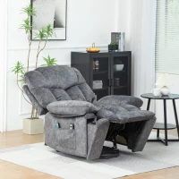 Elektrisch verstellbarer Massagesessel für ältere Menschen, Stoff-Liegesofa mit 2 Getränkehaltern, Seitentaschen und Fernbedienung, Grau(m-4)