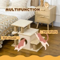 PawHut Adjustable Cat Steps, with House & Hanging Toy Ball - Beige(m-5)