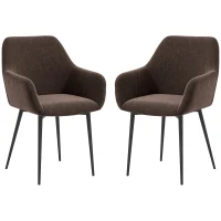 HOMCOM Set 2 Scaune de Dining Tapițate în Stil Nordic cu Brațe și Picioare din Oțel, 54x57x80 cm, Maro(m-10)