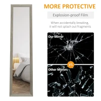 HOMCOM Oglindă cu Ramă din MDF cu Picioare și Cârlige pentru Utilizare pe Perete sau Mobilă, 37x40x155 cm, Gri(m-7)