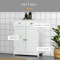 kleankin Mobile Bagno a 2 Ante con Ripiano Regolabile e 2 Cassetti in Legno, 60x30x75 cm, Bianco(m-6)