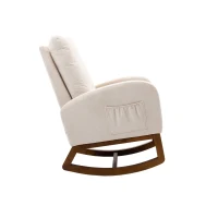 Weicher Schaukelstuhl im Mid-Century Modern-Stil, mit hoher Rückenlehne und Massivholzsockel, Beige(m-11)