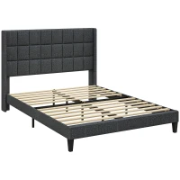 HOMCOM Cama 135x190 cm Estrutura de Cama com Cabeceira Estofada em Linho e Espaço de Armazenamento Debaixo da Cama Cinza(m-1)
