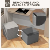 HOMCOM Taburet Pătrat 2 în 1 cu Hușă Detașabilă, Taburet din Material Textil cu Aspect de In, 41x41x41 cm, Gri Deschis(m-6)