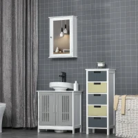 kleankin Mobilier Baie Suspendat cu Oglinda si Usa cu Inchidere Magnetica, 41x14x60cm - Alb(m-11)