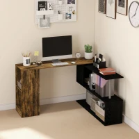 HOMCOM Birou de Colț Spațiu Economic cu Raft în Formă de S, Birou Modern din Lemn, 140x120x78 cm, Maro Rustic(m-2)