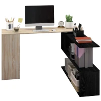 HOMCOM Birou de Colț cu Raft în Formă de S, Birou Modern din Lemn, 140x120x78 cm, Lemn Natural(m-10)