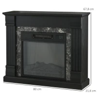 HOMCOM Lareira Elétrica 1800W com Efeito de Chama Realista e Proteção Contra Superaquecimento 80x21,6x67,8 cm Preto(m-3)