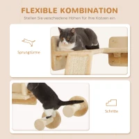 PawHut Katten Klimwandset met Krabpalen, Springplatforms en Speelballen, voor Klimmen en Rusten, Beige(m-5)