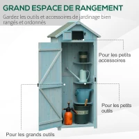 Outsunny Armoire de jardin extérieur abri de jardin en bois abri pour outils 3 étagères 2 Portes loquets Toit Pente bitumé 77L x 54l x 179H cm Sapin traité Bleu(m-4)
