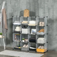 HOMCOM Modulair Reksysteem met 16 Aparte Vakken, Doe-Het-Zelf Stekrek, Zwart + Wit(m-4)