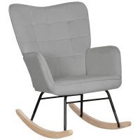 HOMCOM Schommelstoel, Dikke Bekleding, Brede Rugleuning, Beukenhout/Stalen Frame, Tot 120 kg, Lichtgrijs(m-10)