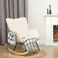 HOMCOM Schommelstoel, Dikke Bekleding, Brede Rugleuning, Beukenhout/Stalen Frame, tot 120 kg, Beige(m-2)