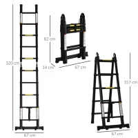 DURHAND Scară Telescopică Pliabilă cu 10 Trepte, Scară Extensibilă din Aluminiu și Metal, 320x67x7 cm, Neagră(m-3)