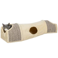 PawHut Kattentunnel met 3 Openingen, Pluche, Sisal-Krabtouw, 107x38x29 cm, Beige/Grijs(m-10)