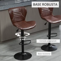 HOMCOM Set 2 Sgabelli da Bar in Finta Pelle con Altezza Regolabile, Seduta Girevole e Poggiapiedi, Marrone(m-5)