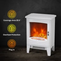 HOMCOM Tempered Glass Casing Electric Fireplace, Freestanding Electric Fire with Realistic Flame Effect, Electric Log Burner with Overheat Protection, 950w/ 1850W, White(m-4)
