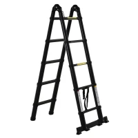 DURHAND Scară Telescopică Pliabilă cu 10 Trepte, Scară Extensibilă din Aluminiu și Metal, 320x67x7 cm, Neagră(m-10)