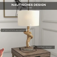 HOMCOM Tafellamp in Maritieme Stijl met USB-Oplaadpoort, Warm, Touwdecor, 30x30x55 cm(m-4)