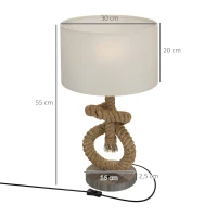 HOMCOM Tafellamp in Maritieme Stijl met USB-Oplaadpoort, Warm, Touwdecor, 30x30x55 cm(m-3)
