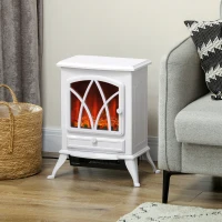 HOMCOM 1kW-2kW Vintage Electric Fireplace Heater - White(m-2)
