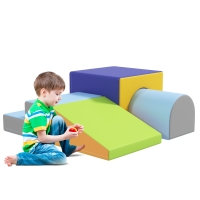 HOMCOM 4-delige Set Zachte Bouwblokken voor Klimmen en Glijden, Kunstlederen Bekleding, voor Kinderen van 1-3 Jaar, Multicolor