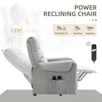 HOMCOM stahulp relaxstoel elektrische tv-stoel met massagefunctie elektrische ligfunctie fluweelzacht polyester metaalschuim lichtgrijs 79 x 97 x 103 cm(m-5)