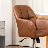 HOMCOM Faux Leather Tub Office Chair, with Wheels - Brown(m-8)