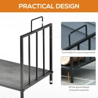 Outsunny Suport pentru Lemne pentru Interior și Exterior cu 2 Mânere, 44,5x33x46,5 cm, Negru(m-5)