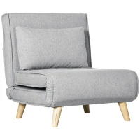 HOMCOM Slaapfauteuil, 6-traps verstelbare leuning, Linnenlook, tot 150 kg, Lichtgrijs(m-1)