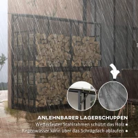 Outsunny Brandhoutrek, 2 lagen, Verzinkt Staal Dak, Metalen Frame, 186 x 75 x 185 cm, Zwart(m-5)