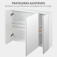 kleankin Armário de Casa de Banho com 3 Portas com Espelho Armário de Parede com Prateleiras Internas Ajustáveis 70x15x60 cm Branco(m-6)