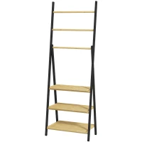 HOMCOM Cuier de Podea Pliabil pentru Prosoape cu 3 Bare și 3 Rafturi, Suport din Bambus, 53x31x153 cm, Lemn Natural(m-10)