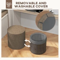 HOMCOM Taburet Rotund 2 în 1 cu Husă Detașabilă, Suport pentru Picioare din Material cu Aspect de In, Ø41x41 cm, Maro(m-6)