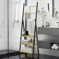 HOMCOM Cuier de Podea Pliabil pentru Prosoape cu 3 Bare și 3 Rafturi, Suport din Bambus, 53x31x153 cm, Lemn Natural(m-2)