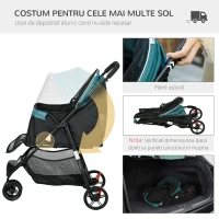 PawHut Cărucior pentru Câini cu 3 Roți, Cărucior Pliant cu Husă de Ploaie, Coș și Curea, 80,5x51,5x100 cm, Verde Închis(m-5)