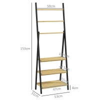 HOMCOM Cuier de Podea Pliabil pentru Prosoape cu 3 Bare și 3 Rafturi, Suport din Bambus, 53x31x153 cm, Lemn Natural(m-3)