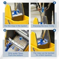 HOMCOM Cărucior Profesional de Curățenie cu Coș Suspendat, Raft, Găleată de 25 L și Cârlig, 72x49,5x95 cm, Galben(m-7)