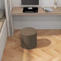 HOMCOM Taburet Rotund 2 în 1 cu Husă Detașabilă, Suport pentru Picioare din Material cu Aspect de In, Ø41x41 cm, Maro(m-8)