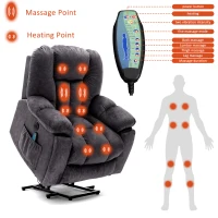 Power Lift Electric Recliner Chair with Heat and Vibration, Massage Chair with USB Ports and Side Pockets, Easy Assembly, 100x95x105 cm, Grey(m-4)
