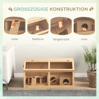 PawHut Hamsterkäfig für syrische Hamster und Zwerghamster, mit Plattform, Hängebrücke, Hütte, 85x45x44 cm(m-4)