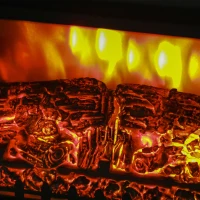 HOMCOM Elektryczny kominek z realistycznym efektem ognia, zabezpieczeniem przed przegrzaniem i niskim poziomem hałasu, 1800W, Czarny(m-7)