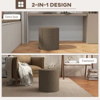 HOMCOM Taburet Rotund 2 în 1 cu Husă Detașabilă, Suport pentru Picioare din Material cu Aspect de In, Ø41x41 cm, Maro(m-4)