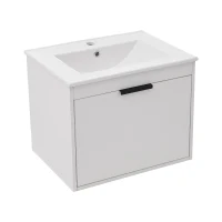 Meuble sous-lavabo suspendu 59 cm de longeur, avec lavabo en céramique et tiroirs, design moderne, 59×46,5×47 cm,Blanc(m-2)