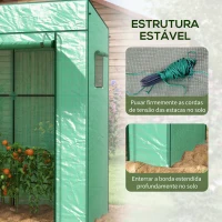 Outsunny Estufa de Exterior com Janelas de Malha e Porta com Fecho de Correr Estufa para Cultivar Plantas e Flores 196x77x197 cm Verde(m-7)