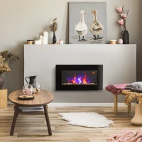 HOMCOM 1000W/2000W Electric Wall Fireplace w/ LED Flame Effect Timer Remote Sleek Stylish Safe Home Heating 20-25㎡(m-13)