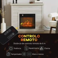 HOMCOM Lareira Elétrica 1800W Lareira Decorativa com Efeito de Chama Realista Temporizador para Ambientes de 30 m² 96,5x22x81,7 cm Madeira Clara(m-6)