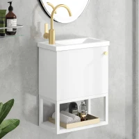 Mobile bagno con lavabo e mobiletto 40 cm, sospeso, salvaspazio, facile da montare,Bianco(m-1)